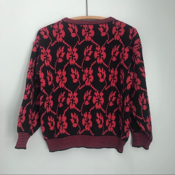 Vintage Wool Blend Sweater Black and Red Medium - Picture 2 of 3
